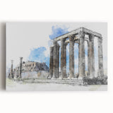 Black and white print of Athens scenery on stretched canvas, ideal for kitchen wall art or bedroom ambiance.