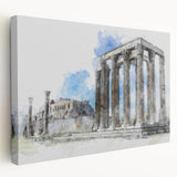 Large stretched canvas featuring a scenic Athens cityscape in muted earth tones, ideal for kitchen wall art.