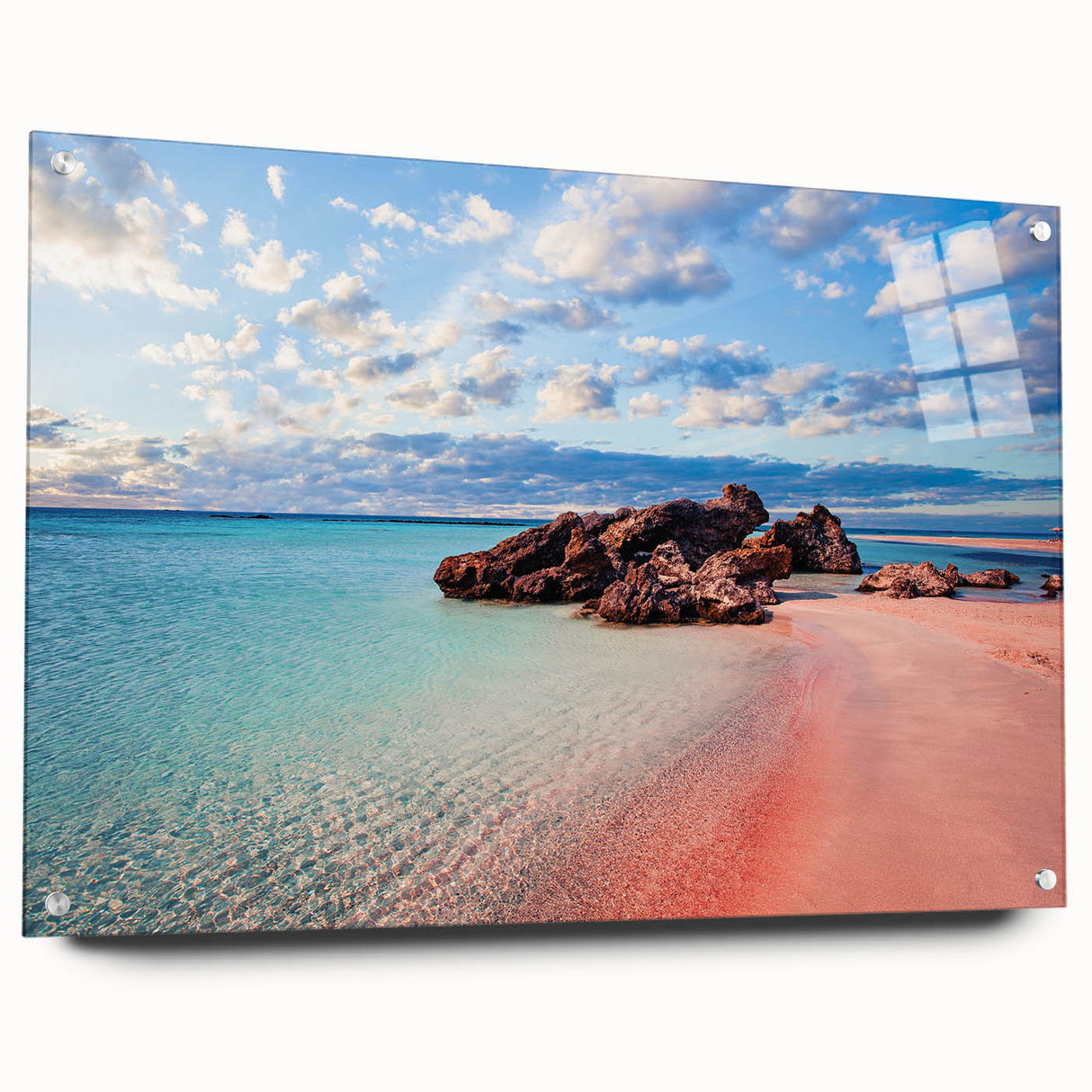Acrylic print of a Crete, Greece landscape in muted earth tones, ideal for dining room decor.