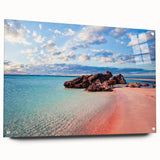 Acrylic print of a Crete, Greece landscape in muted earth tones, ideal for dining room decor.