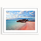 Textured art print of abstract Crete scenery in muted earth tones on a white framed mat, ideal for bedroom art.