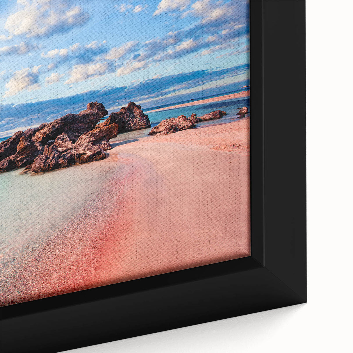 Extra large framed canvas featuring a textured depiction of a Crete, Greece scenery in muted black and colorful art.