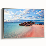 Framed canvas featuring a vintage-style landscape of Crete, Greece, with a palette of black and vibrant colors.