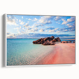 Vintage poster art of Crete, Greece, in vibrant colors on a large framed canvas, ideal for living room decor.