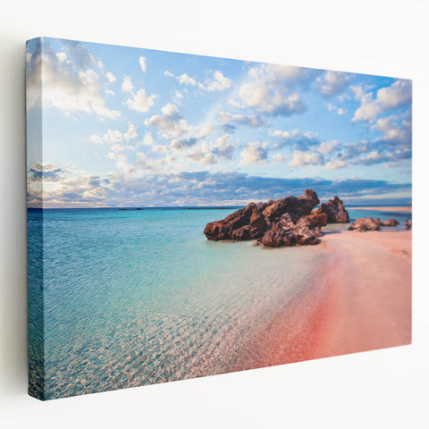 Side view of a stretched canvas depicting a serene Crete landscape in muted earth tones, ideal for kitchen wall art.