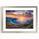 Extra large abstract art print of a European Greek scenery in muted earth tones on a framed canvas.