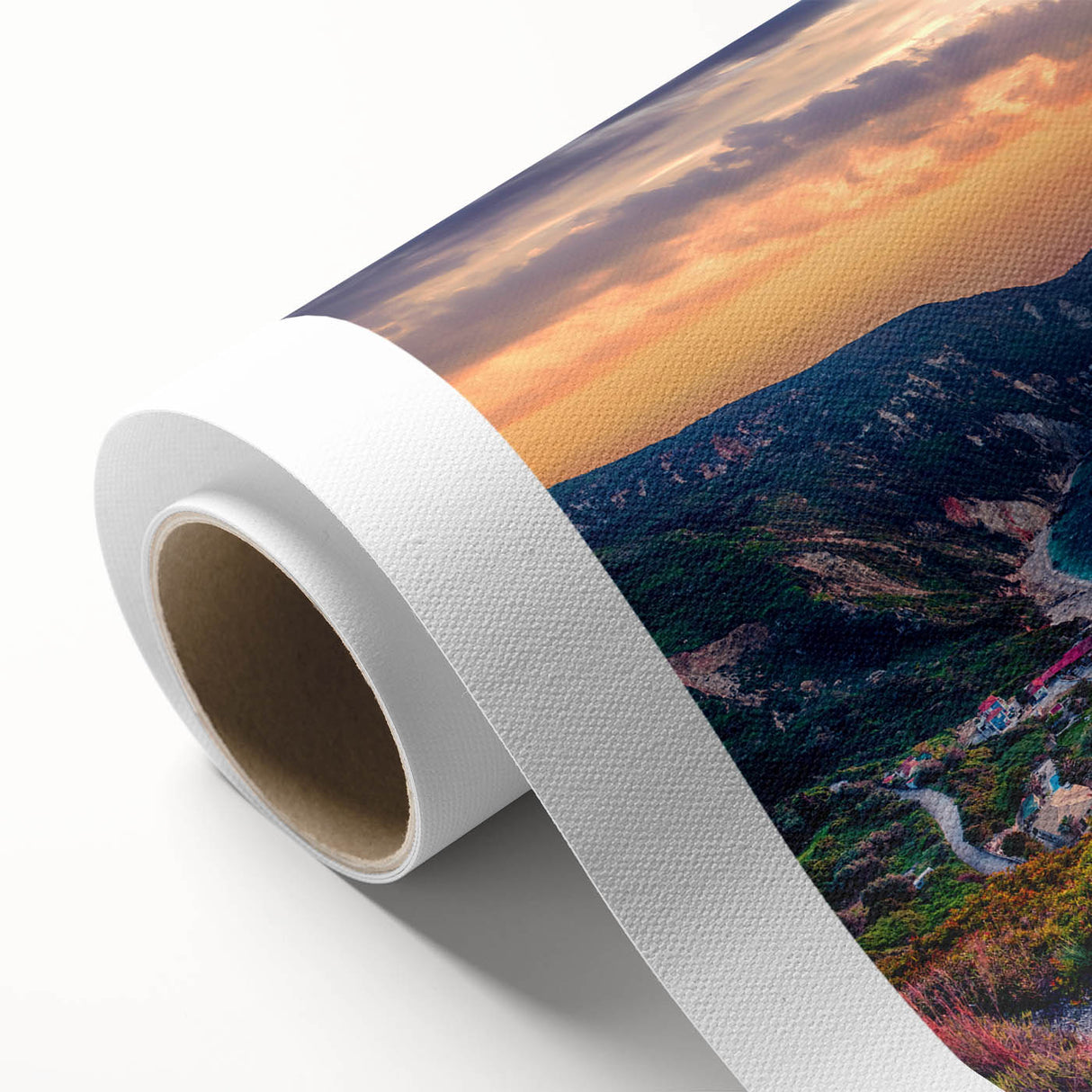 Art deco poster of a European Greek scenery in pastel shades on rolled canvas, ideal for nursery wall art.