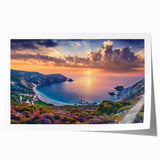 Scenic European Greek landscape on rolled print, featuring soft pastel shades.