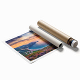 Extra large rolled print of a floral scene in Greece, with pastel shades, ideal for classy bathroom wall art.