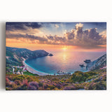 Black and white photograph of a scenic Greek landscape on stretched canvas, ideal for kitchen wall art.