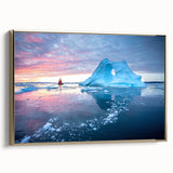 Framed canvas depicting a vintage-style Greenland landscape in muted green and black tones, ideal for bedroom wall decor.