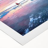 Art deco poster of a Greenland scenery in muted green and blue tones on rolled canvas, suitable for dining room wall art.