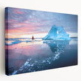 Greenland landscape on large stretched canvas with vivid green and blue tones, ideal for kitchen wall art.