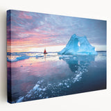 Greenland landscape on large stretched canvas with vivid green and blue tones, ideal for kitchen wall art.