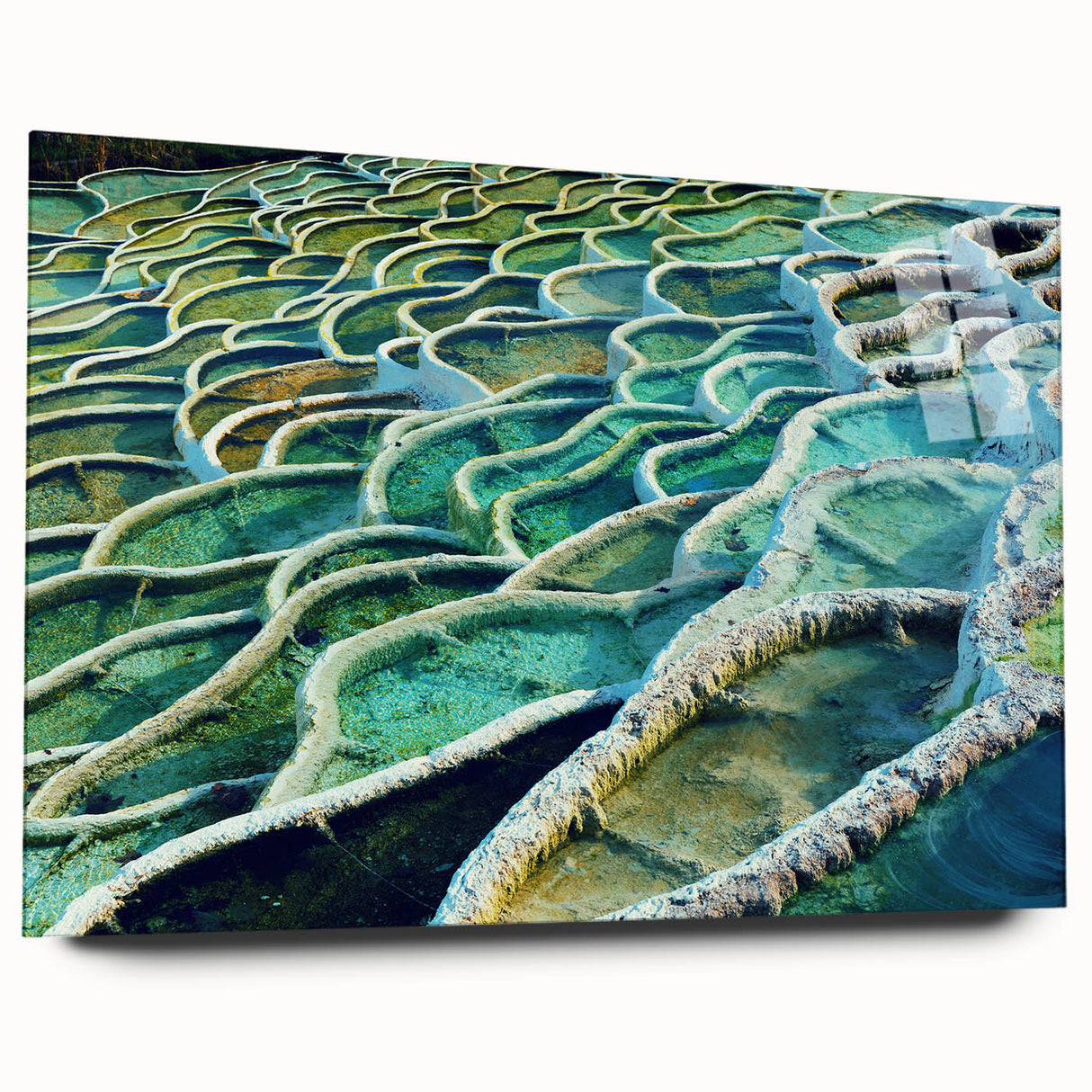 Acrylic print of a large abstract depiction of a European cityscape in muted earth tones.