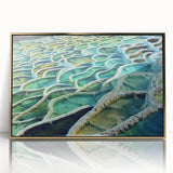 Art Deco poster of a European scenery in Hungary, featuring golden hues on acrylic, framed, ideal for modern art wall decor.