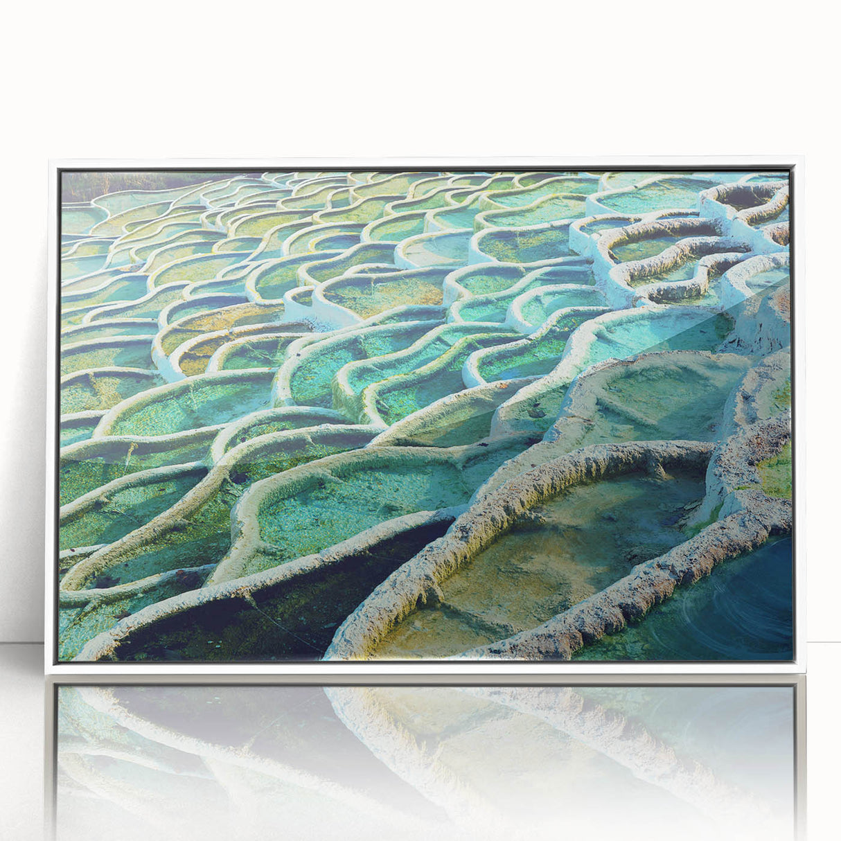 Mid-century modernist art depicting a European Hungarian landscape on a framed acrylic, with soft pastel colors.