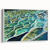 Vintage poster art of a European cityscape in vibrant colors on extra large framed canvas, ideal for living room decor.