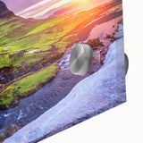 Large abstract wall art of Icelandic scenery, depicted in muted grays and blues on acrylic glass, ideal for dining room art.