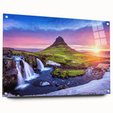 Large abstract wall art of a European Icelandic scenery in vibrant hues on acrylic glass.