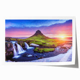 Rolled print of a serene Icelandic landscape with muted green and blue tones, ideal for art wall dining room decor.