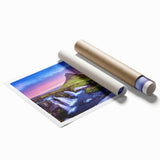 Extra large rolled print of a serene Icelandic landscape with muted green and blue tones.