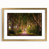 Abstract art print of a European Irish landscape in gold frame, suited for bedroom or dining room decor.