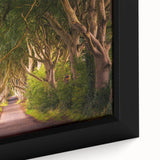 Black framed canvas of a textured Irish landscape in vibrant colors, ideal for living room decor.