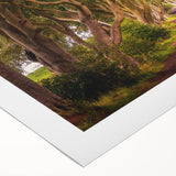 Art deco poster featuring a serene Irish landscape in muted greens and blues on rolled canvas.