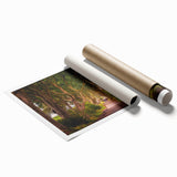 Rolled print of a scenic Irish landscape with lush greenery and floral elements, ideal for classy bathroom wall art.