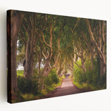 Landscape print of an Irish countryside on stretched canvas, featuring green fields under a cloudy sky.