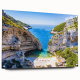Acrylic print of Capri, Italy scenery in vibrant blue and white tones, suitable for bedroom or dining room decor.