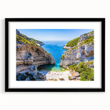 Colorful abstract art print of a European scenery in Capri, featuring textured vibrant hues on a large framed canvas.