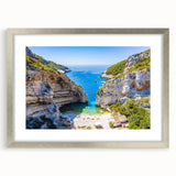 Extra large abstract art print of a European scenery in Capri, featuring textured strokes in muted blue and gray.