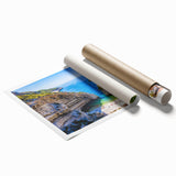 Extra large rolled print depicting a floral scene in Capri, Italy, with vibrant colors, ideal for classy bathroom wall art.