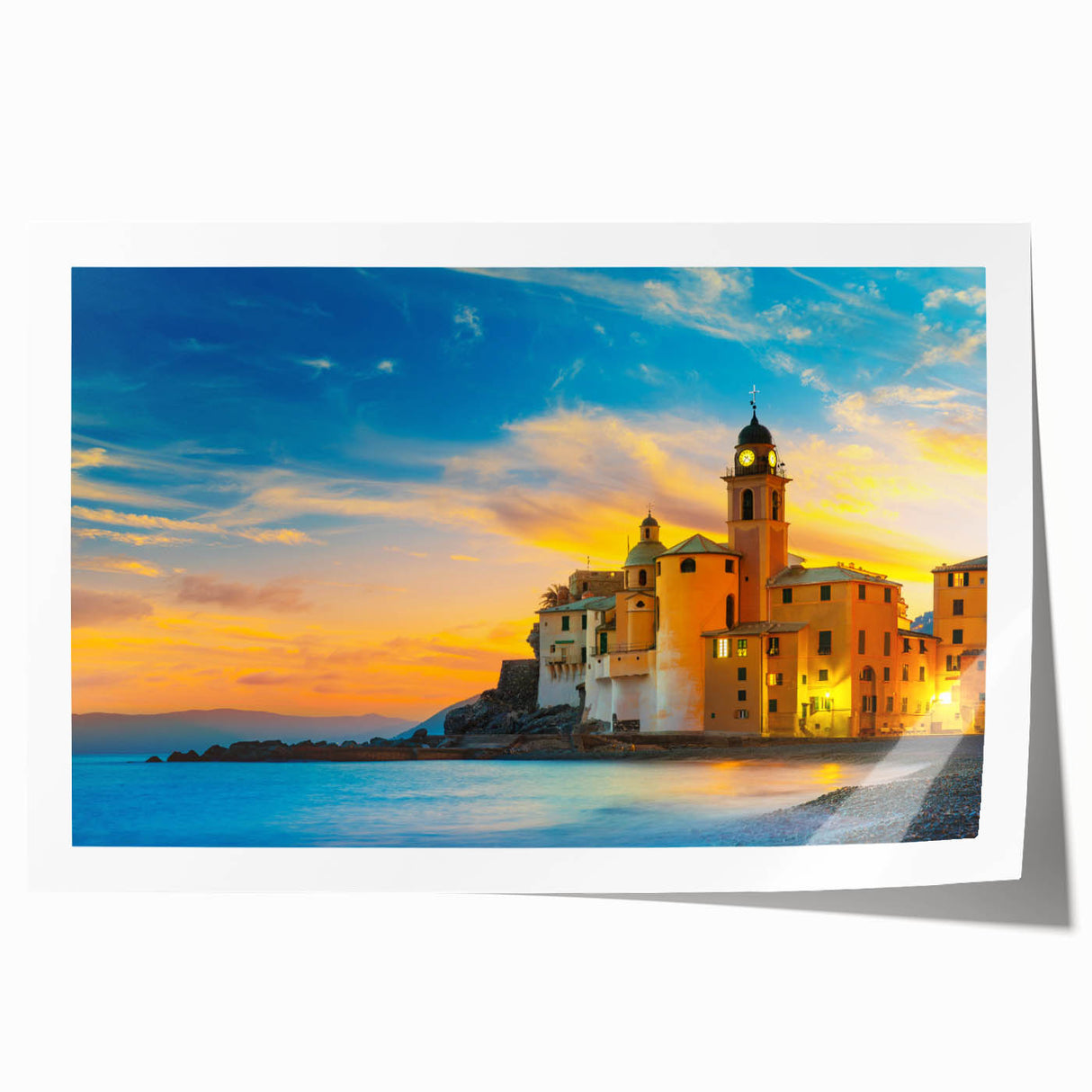 Rolled print of Cinque Terre scenery in muted earth tones, ideal for art wall dining room.