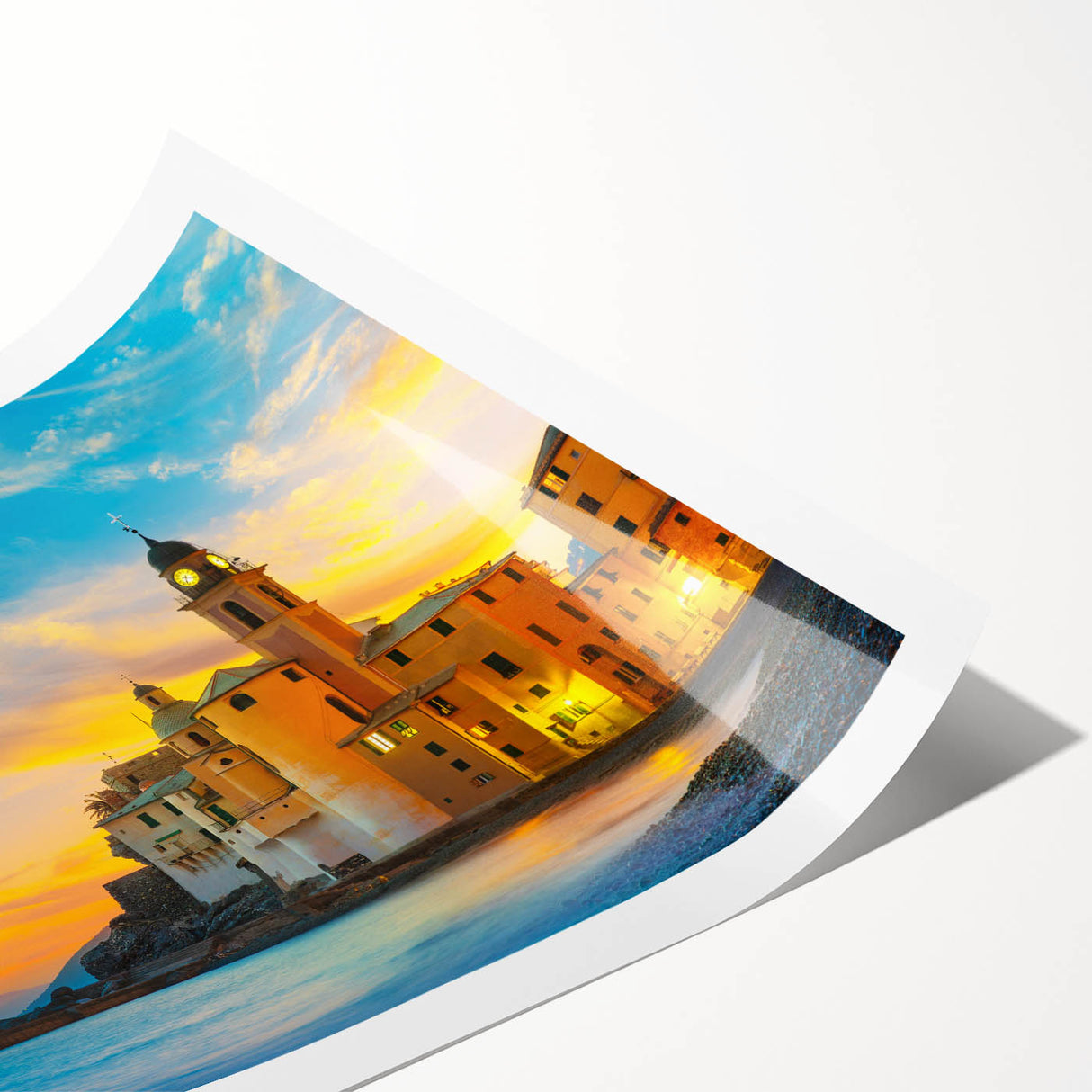 Extra large wall art of Cinque Terre, Italy, in vibrant colors on a rolled print, ideal for large living room decor.