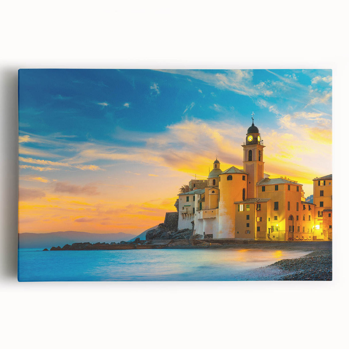 Black and white stretched canvas of Cinque Terre scenery, ideal for kitchen wall art.