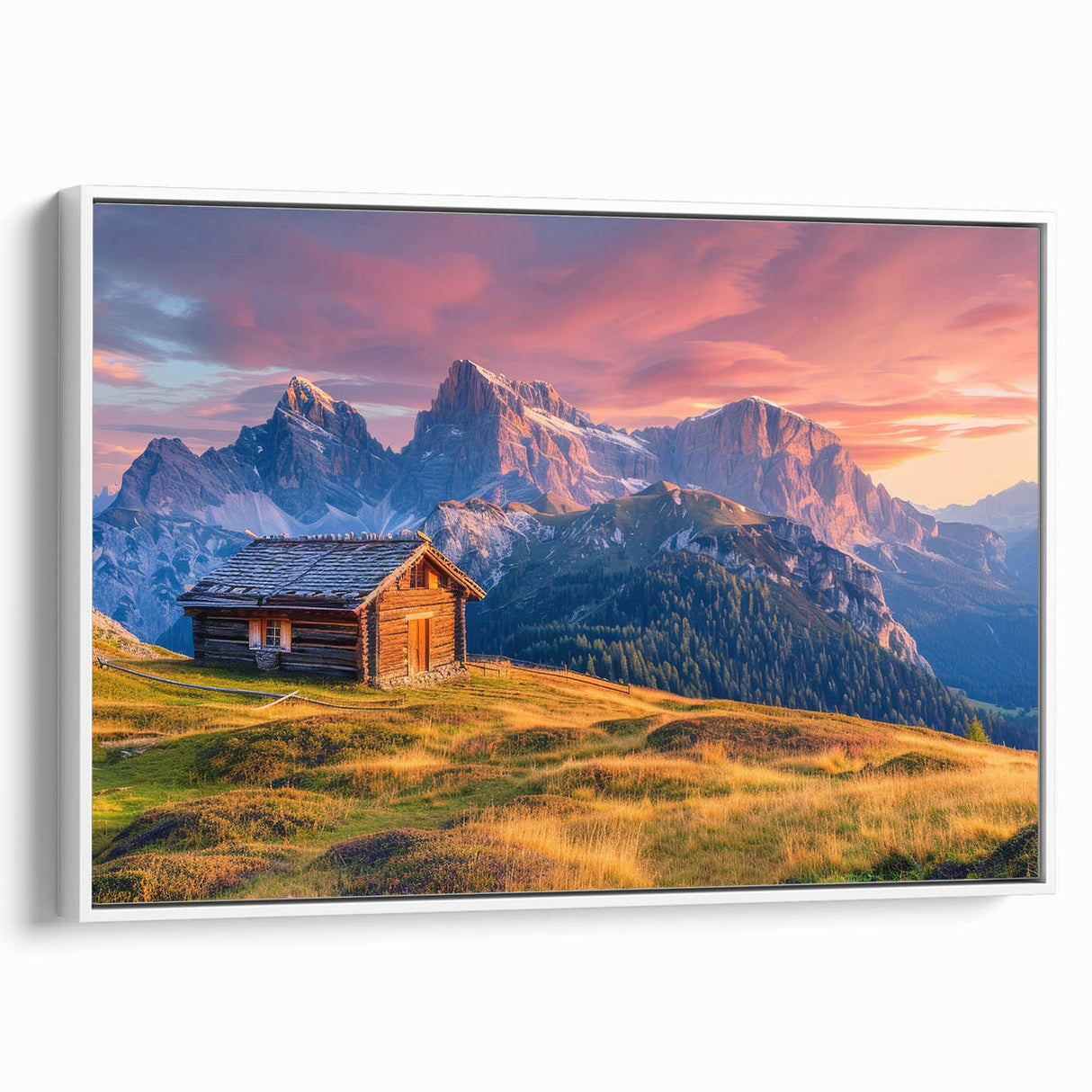 Vintage poster art of the Dolomites in Italy, featuring colorful landscape on extra large framed canvas.