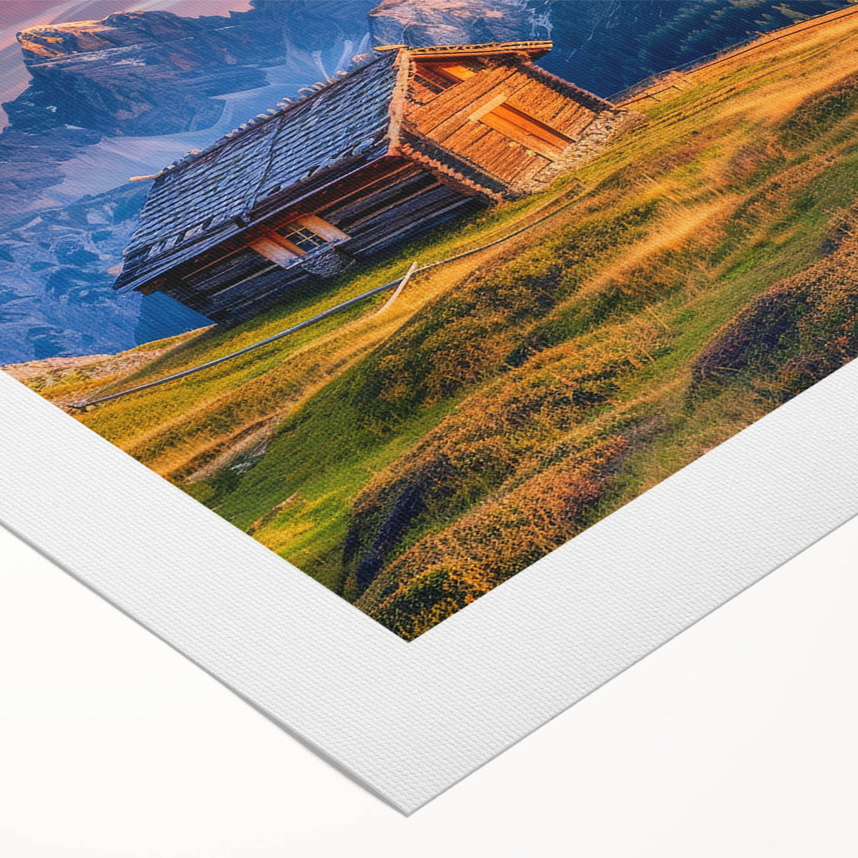 Art deco poster of the Dolomites in Italy, featuring muted earth tones on rolled canvas, ideal for dining room decor.