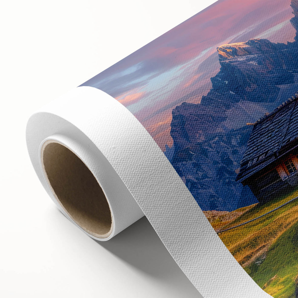 Art deco poster of the Dolomites in Italy, featuring pastel hues on rolled canvas, ideal for nursery wall art.