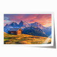 Rolled print of the Dolomites in Italy featuring lush greenery and mountain views, ideal for art wall dining room.