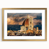 Abstract art print of Florence scenery in muted earth tones on a framed canvas, ideal for dining room decor.