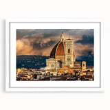 Textured art print of Florence with abstract design in muted earth tones, framed in white, ideal for bedroom decor.