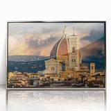 Framed acrylic print of Florence scenery in muted earth tones, ideal for modern art wall decor.