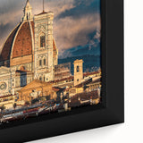 Textured black wall art of Florence scenery in colorful tones on a large framed canvas, suitable for living room decor.