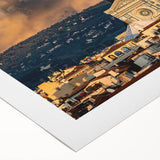 Art deco poster of Florence skyline in pastel shades on rolled canvas, suitable for dining room wall art.