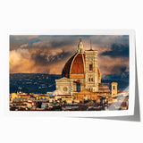 Panoramic view of Florence landscape on rolled canvas, featuring muted earth tones, ideal for art wall dining room.