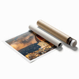 Rolled print of Florence scenery with muted earth tones, ideal for classy bathroom wall art or large living room decor.