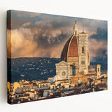 Large stretched canvas depicting a scenic Florence landscape in muted earth tones, ideal for kitchen wall art.